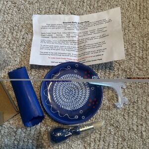 Premium Ceramic Garlic Grater Plate Set - Blue Cross Glazed NEW